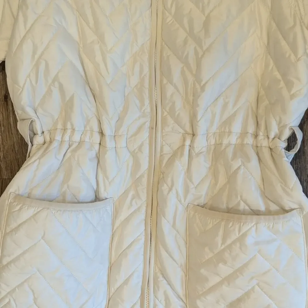 ATHLETA Mendocino Quilted Puffer Coat Magnolia White Midi Length Womens Medium M - Picture 6 of 10